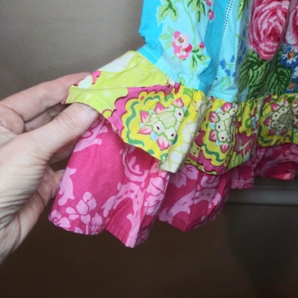 3/$18 Pish Posh Girls Cottagecore Style Patchwork Floral Ruffled Hem Dress - Picture 4 of 11